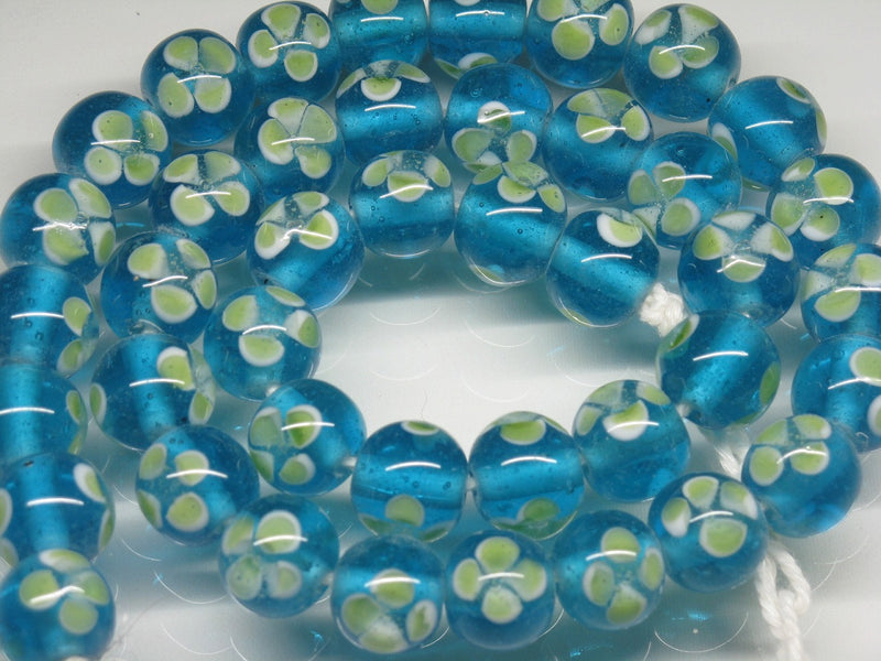 TOKO-BEADS AG006N-09 Glass bead (strand) 12mm AG006N-09 フラワービーズ（連） 12mm Asian bead & African bead  Handmade,Lampeork,bead,asia,india,ethnic,parts,accessory,beads とんぼ玉,ビーズ,トンボ玉,アジア,インド,エスニック,手作り,パーツ,アクセサリー