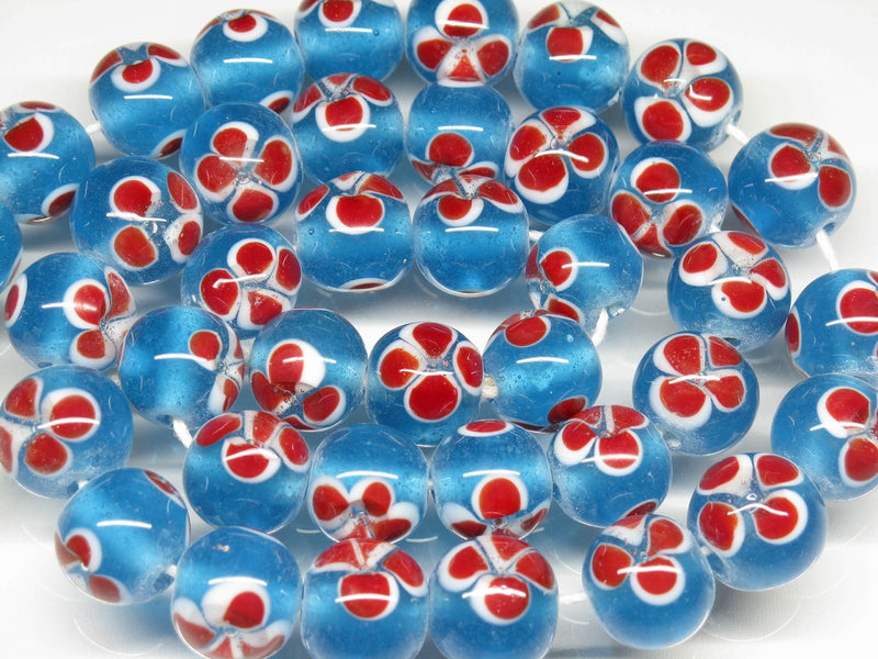 TOKO-BEADS AG006N-10 Glass bead (strand) 12mm AG006N-10 フラワービーズ（連） 12mm Asian bead & African bead  Handmade,Lampeork,bead,asia,india,ethnic,parts,accessory,beads とんぼ玉,ビーズ,トンボ玉,アジア,インド,エスニック,手作り,パーツ,アクセサリー