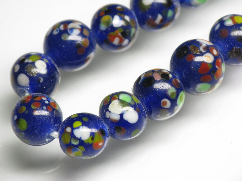 TOKO-BEADS AG121-08N Spray dot glass bead (strand) 8~8.5mm AG121-08N スプレイ・ドット柄小粒とんぼ玉（連） 8~8.5mm Asian bead & African bead  Handmade,Lampeork,bead,asia,india,ethnic,parts,accessory,beads とんぼ玉,ビーズ,トンボ玉,アジア,インド,エスニック,手作り,パーツ,アクセサリー