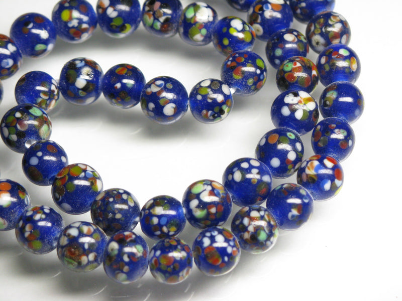 TOKO-BEADS AG121-08N Spray dot glass bead (strand) 8~8.5mm AG121-08N スプレイ・ドット柄小粒とんぼ玉（連） 8~8.5mm Asian bead & African bead  Handmade,Lampeork,bead,asia,india,ethnic,parts,accessory,beads とんぼ玉,ビーズ,トンボ玉,アジア,インド,エスニック,手作り,パーツ,アクセサリー