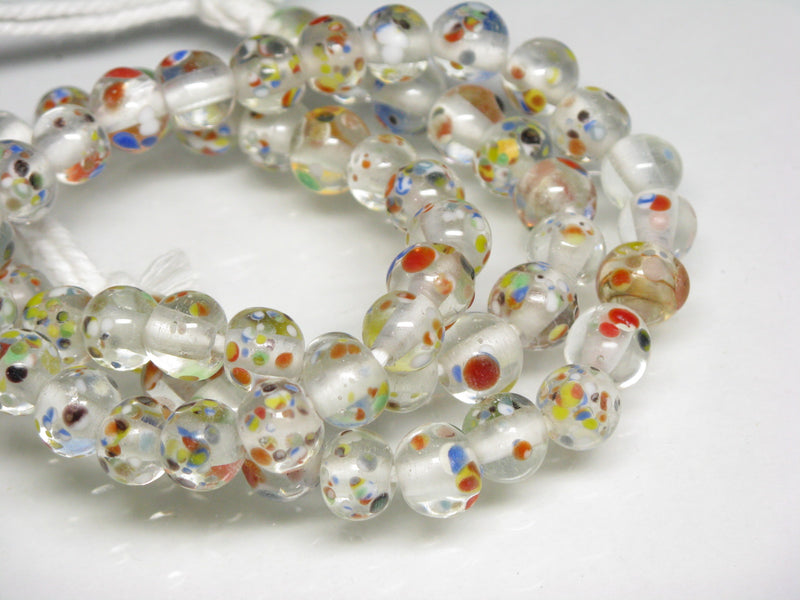 TOKO-BEADS AG121-17N Spray dot glass bead (strand) 8~9.5mm AG121-17N スプレイ・ドット柄小粒とんぼ玉（連） 8~9.5mm Asian bead & African bead  Handmade,Lampeork,bead,asia,india,ethnic,parts,accessory,beads とんぼ玉,ビーズ,トンボ玉,アジア,インド,エスニック,手作り,パーツ,アクセサリー