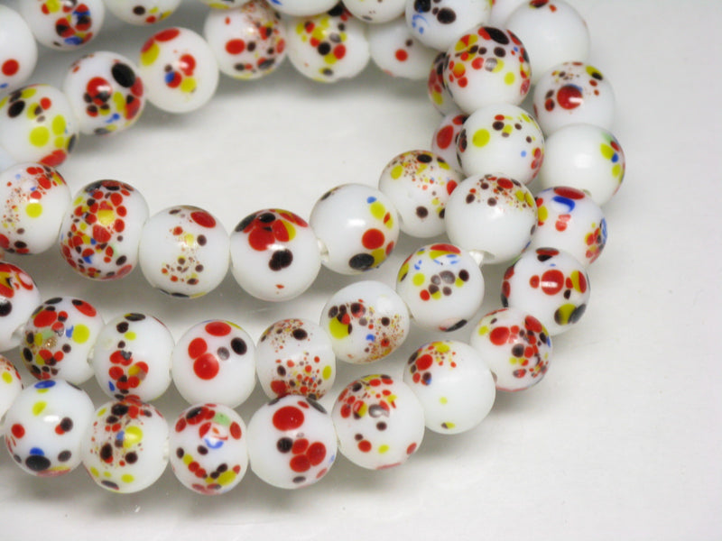 TOKO-BEADS AG121-18N Spray dot glass bead (strand) 8~9.5mm AG121-18N スプレイ・ドット柄小粒とんぼ玉（連） 8~9.5mm Asian bead & African bead  Handmade,Lampeork,bead,asia,india,ethnic,parts,accessory,beads とんぼ玉,ビーズ,トンボ玉,アジア,インド,エスニック,手作り,パーツ,アクセサリー