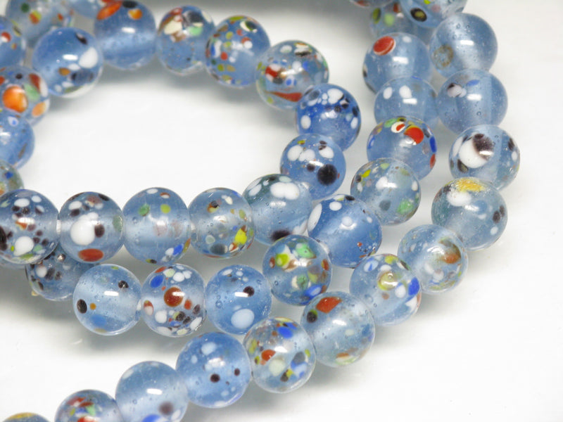 TOKO-BEADS AG121-19N Spray dot glass bead (strand) 8~9.5mm AG121-19N スプレイ・ドット柄小粒とんぼ玉（連） 8~9.5mm Asian bead & African bead  Handmade,Lampeork,bead,asia,india,ethnic,parts,accessory,beads とんぼ玉,ビーズ,トンボ玉,アジア,インド,エスニック,手作り,パーツ,アクセサリー
