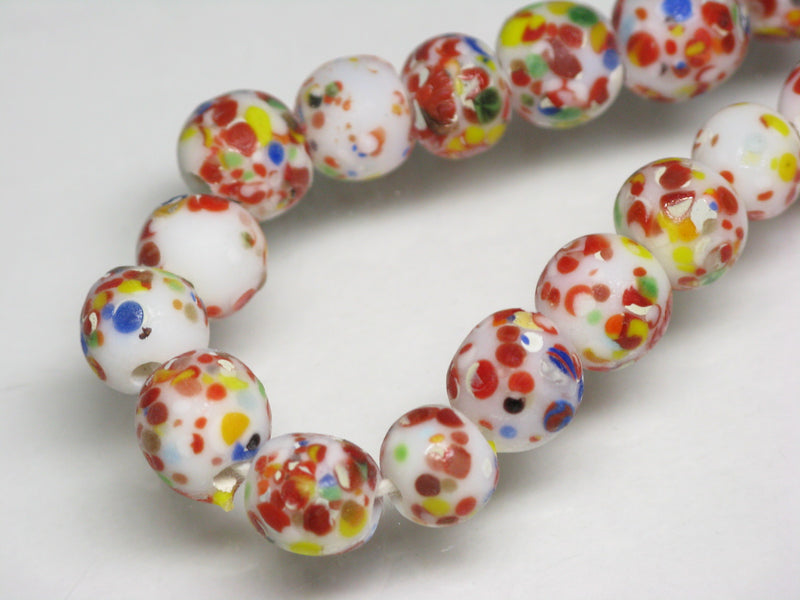 TOKO-BEADS AG121-21N Spray dot glass bead (strand) 7.5~8.5mm AG121-21N スプレイ・ドット柄小粒とんぼ玉（連） 7.5~8.5mm Asian bead & African bead  Handmade,Lampeork,bead,asia,india,ethnic,parts,accessory,beads とんぼ玉,ビーズ,トンボ玉,アジア,インド,エスニック,手作り,パーツ,アクセサリー