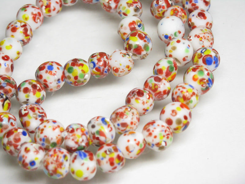 TOKO-BEADS AG121-21N Spray dot glass bead (strand) 7.5~8.5mm AG121-21N スプレイ・ドット柄小粒とんぼ玉（連） 7.5~8.5mm Asian bead & African bead  Handmade,Lampeork,bead,asia,india,ethnic,parts,accessory,beads とんぼ玉,ビーズ,トンボ玉,アジア,インド,エスニック,手作り,パーツ,アクセサリー