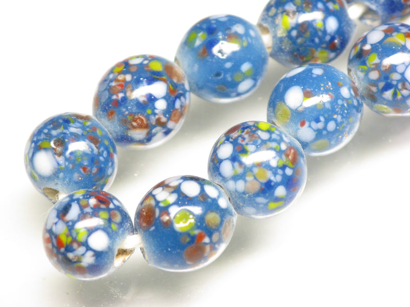 TOKO-BEADS AG122-02N Spray dot glass bead (strand) 7~9.5mm AG122-02N スプレイ・ドット柄小粒とんぼ玉（連） 7~9.5mm Asian bead & African bead  Handmade,Lampeork,bead,asia,india,ethnic,parts,accessory,beads とんぼ玉,ビーズ,トンボ玉,アジア,インド,エスニック,手作り,パーツ,アクセサリー