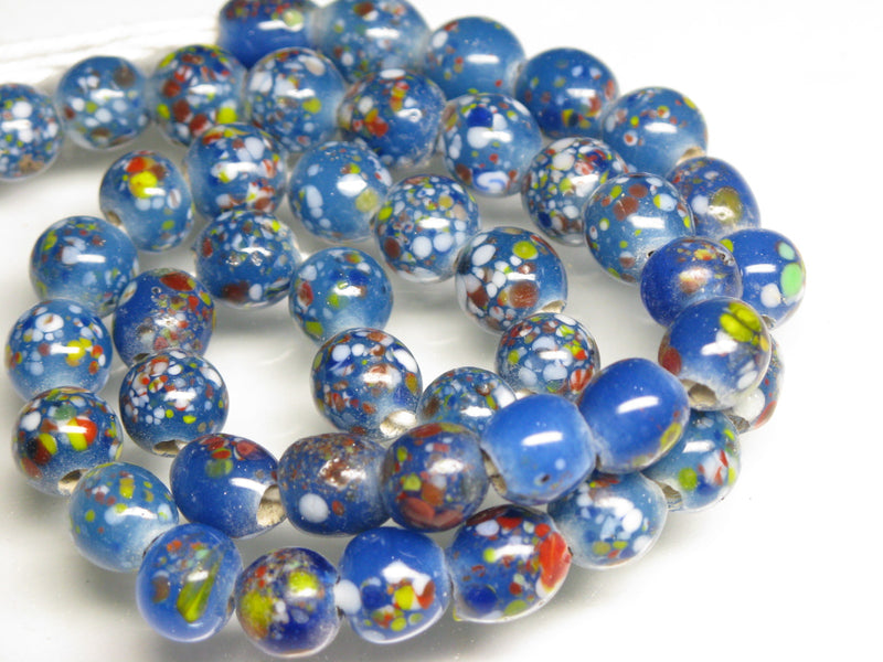 TOKO-BEADS AG122-02N Spray dot glass bead (strand) 7~9.5mm AG122-02N スプレイ・ドット柄小粒とんぼ玉（連） 7~9.5mm Asian bead & African bead  Handmade,Lampeork,bead,asia,india,ethnic,parts,accessory,beads とんぼ玉,ビーズ,トンボ玉,アジア,インド,エスニック,手作り,パーツ,アクセサリー