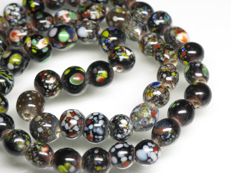 TOKO-BEADS AG122-05N Spray dot glass bead (strand) 6.5~8mm AG122-05N スプレイ・ドット柄小粒とんぼ玉（連） 6.5~8mm Asian bead & African bead  Handmade,Lampeork,bead,asia,india,ethnic,parts,accessory,beads とんぼ玉,ビーズ,トンボ玉,アジア,インド,エスニック,手作り,パーツ,アクセサリー