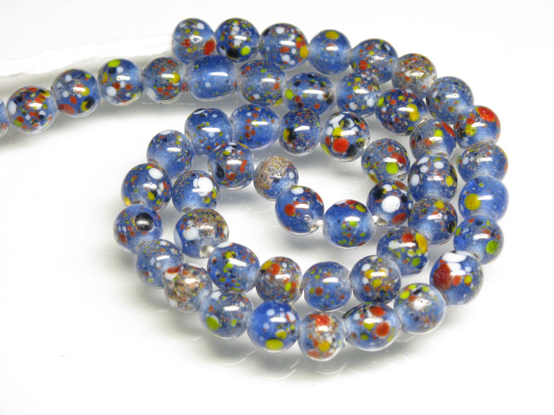 TOKO-BEADS AG122-06N Spray dot glass bead (strand) 8~8.5mm AG122-06N スプレイ・ドット柄小粒とんぼ玉（連） 8~8.5mm Asian bead & African bead  Handmade,Lampeork,bead,asia,india,ethnic,parts,accessory,beads とんぼ玉,ビーズ,トンボ玉,アジア,インド,エスニック,手作り,パーツ,アクセサリー