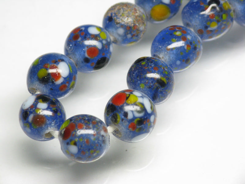 TOKO-BEADS AG122-06N Spray dot glass bead (strand) 8~8.5mm AG122-06N スプレイ・ドット柄小粒とんぼ玉（連） 8~8.5mm Asian bead & African bead  Handmade,Lampeork,bead,asia,india,ethnic,parts,accessory,beads とんぼ玉,ビーズ,トンボ玉,アジア,インド,エスニック,手作り,パーツ,アクセサリー