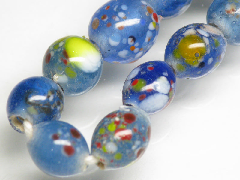 TOKO-BEADS AG122-08N Spray dot glass bead (strand) 7~8.5mm AG122-08N スプレイ・ドット柄小粒とんぼ玉（連） 7~8.5mm Asian bead & African bead  Handmade,Lampeork,bead,asia,india,ethnic,parts,accessory,beads とんぼ玉,ビーズ,トンボ玉,アジア,インド,エスニック,手作り,パーツ,アクセサリー