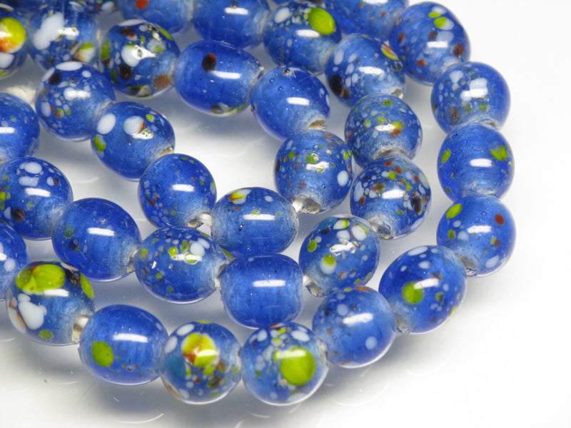 TOKO-BEADS AG122-11N Spray dot glass bead (strand) 8~8.5mm AG122-11N スプレイ・ドット柄小粒とんぼ玉（連） 8~8.5mm Asian bead & African bead  Handmade,Lampeork,bead,asia,india,ethnic,parts,accessory,beads とんぼ玉,ビーズ,トンボ玉,アジア,インド,エスニック,手作り,パーツ,アクセサリー