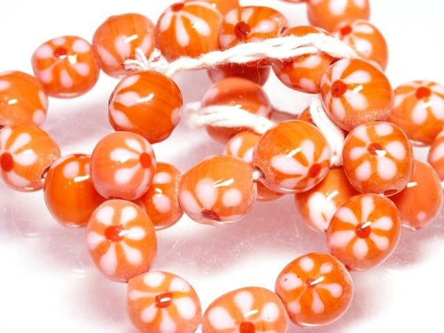 TOKO-BEADS AG903N-46 Glass bead (strand) 12mm AG903N-46 フラワービーズ（連） 12mm Asian bead & African bead  Handmade,Lampeork,bead,asia,india,ethnic,parts,accessory,beads とんぼ玉,ビーズ,トンボ玉,アジア,インド,エスニック,手作り,パーツ,アクセサリー