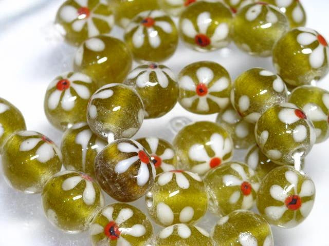 TOKO-BEADS AG903N-50 Glass bead (strand) 13mm AG903N-50 フラワービーズ（連） 13mm Asian bead & African bead  Handmade,Lampeork,bead,asia,india,ethnic,parts,accessory,beads とんぼ玉,ビーズ,トンボ玉,アジア,インド,エスニック,手作り,パーツ,アクセサリー