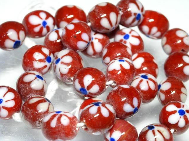 TOKO-BEADS AG903N-51 Glass bead (strand) 11mm AG903N-51 フラワービーズ（連） 11mm Asian bead & African bead  Handmade,Lampeork,bead,asia,india,ethnic,parts,accessory,beads とんぼ玉,ビーズ,トンボ玉,アジア,インド,エスニック,手作り,パーツ,アクセサリー