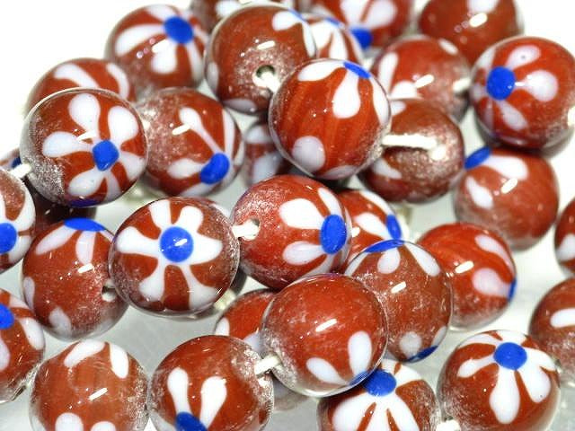 TOKO-BEADS AG903N-52 Glass bead (strand) 13mm AG903N-52 フラワービーズ（連） 13mm Asian bead & African bead  Handmade,Lampeork,bead,asia,india,ethnic,parts,accessory,beads とんぼ玉,ビーズ,トンボ玉,アジア,インド,エスニック,手作り,パーツ,アクセサリー