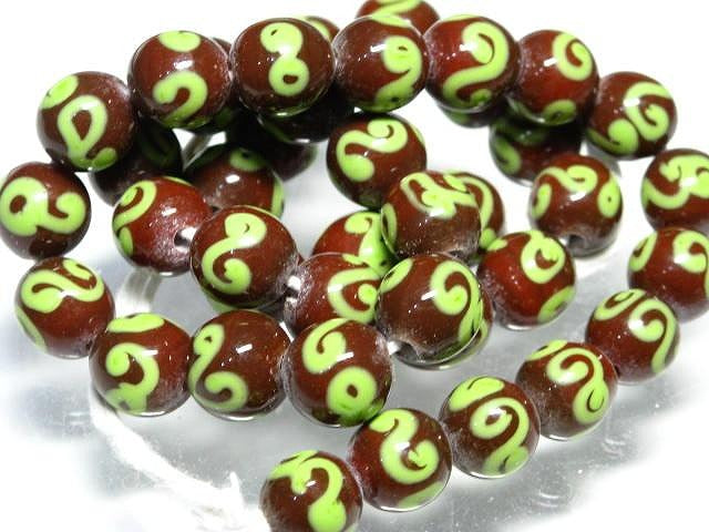 TOKO-BEADS AG904N-61 Glass bead (strand) 11mm AG904N-61 リボン模様のとんぼ玉（連） 11mm Asian bead & African bead  Handmade,Lampeork,bead,asia,india,ethnic,parts,accessory,beads とんぼ玉,ビーズ,トンボ玉,アジア,インド,エスニック,手作り,パーツ,アクセサリー