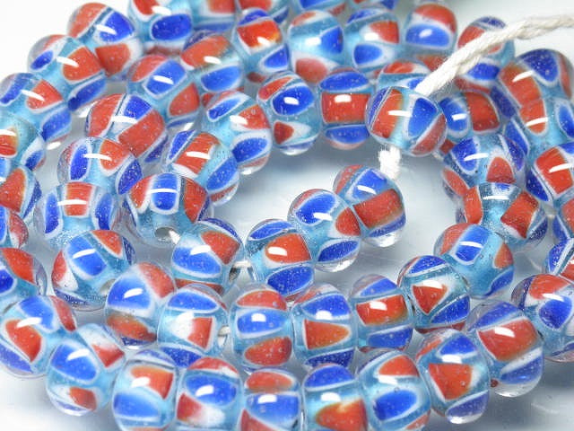 TOKO-BEADS AG957N-38 Glass bead (strand) 11mm AG957N-38 モザイクとんぼ玉（連） 11mm Asian bead & African bead  Handmade,Lampeork,bead,asia,india,ethnic,parts,accessory,beads とんぼ玉,ビーズ,トンボ玉,アジア,インド,エスニック,手作り,パーツ,アクセサリー