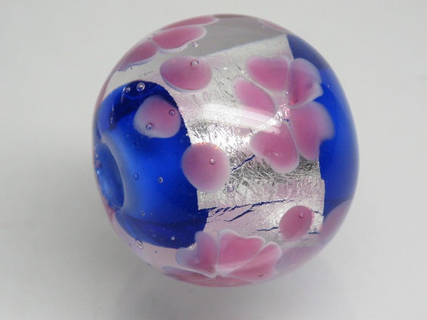とんぼ玉 ◇高級トンボ玉◇ラウンド 約16mm 1粒 花模様 黄黒 06-1372 : B