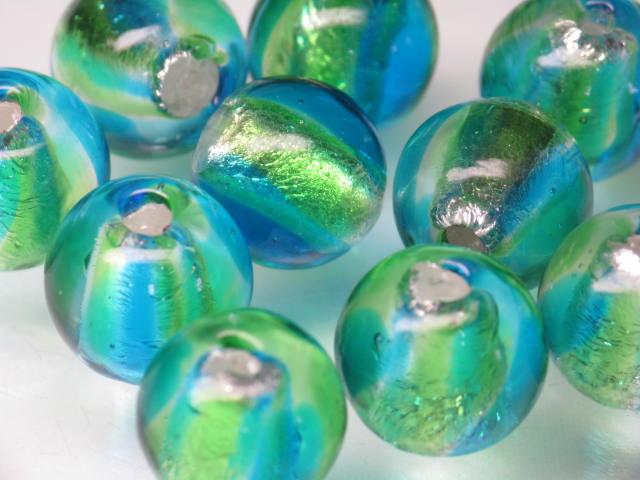 TOKO-BEADS AG048P-06 Silver Foil Glass bead (10pcs) 12mm AG048P-06 シルバーフォイルビーズ（10個パック） 12mm Asian bead & African bead  Handmade,Lampeork,bead,asia,india,ethnic,parts,accessory,beads とんぼ玉,ビーズ,トンボ玉,アジア,インド,エスニック,手作り,パーツ,アクセサリー
