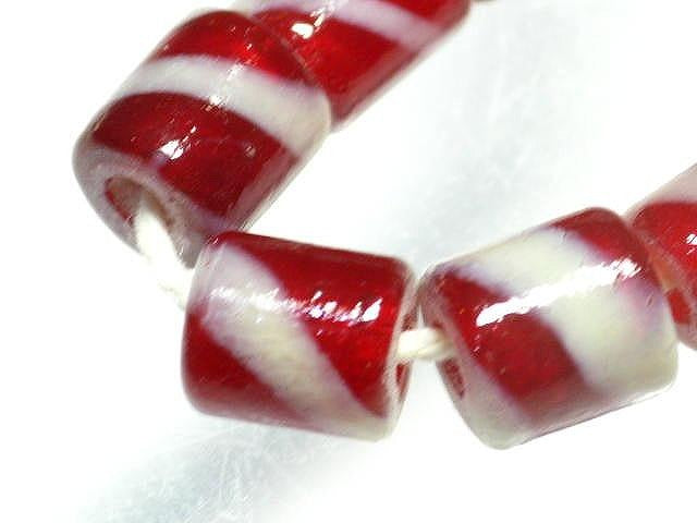 TOKO-BEADS AG055-12N Glass bead (strand) 6.5mm AG055-12N ストライプチューブ（連） 6.5mm Asian bead & African bead  Handmade,Lampeork,bead,asia,india,ethnic,parts,accessory,beads とんぼ玉,ビーズ,トンボ玉,アジア,インド,エスニック,手作り,パーツ,アクセサリー