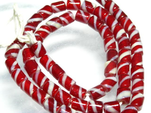 | TOKO-BEADS |AG055N-12 ストライプチューブ（連） 6.5mmとんぼ玉,ビーズ,トンボ玉,アジア,インド,エスニック,手作り,パーツ,アクセサリー