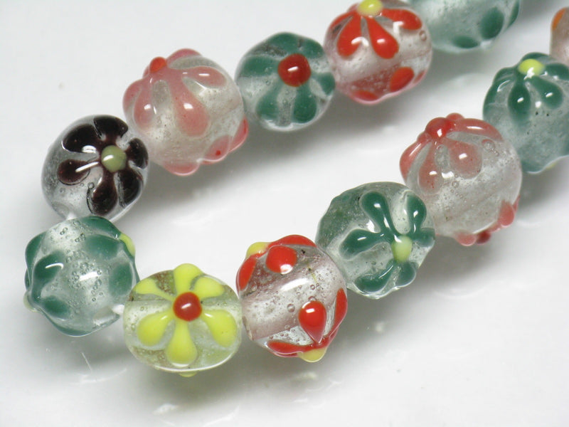 | TOKO-BEADS |AG058N-18 フラワービーズ(連) 11~12.5mmとんぼ玉,ビーズ,トンボ玉,アジア,インド,エスニック,手作り,パーツ,アクセサリー