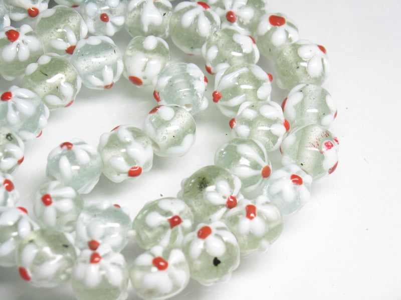 | TOKO-BEADS |AG058N-21 フラワービーズ(連) 11~12.5mmとんぼ玉,ビーズ,トンボ玉,アジア,インド,エスニック,手作り,パーツ,アクセサリー