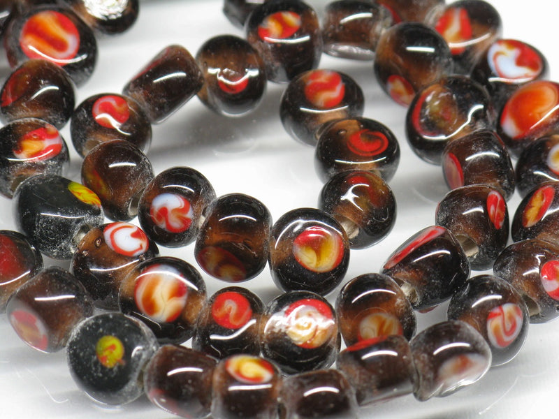 | TOKO-BEADS |AG068N-01 丸型絵柄フラットビーズ（連） 8mmとんぼ玉,ビーズ,トンボ玉,アジア,インド,エスニック,手作り,パーツ,アクセサリー