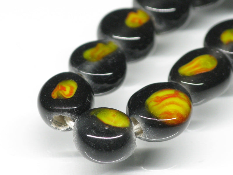 TOKO-BEADS AG068-02N Glass bead (strand) 7.5~8mm AG068-02N 丸型絵柄フラットビーズ（連） 7.5~8mm Asian bead & African bead  Handmade,Lampeork,bead,asia,india,ethnic,parts,accessory,beads とんぼ玉,ビーズ,トンボ玉,アジア,インド,エスニック,手作り,パーツ,アクセサリー