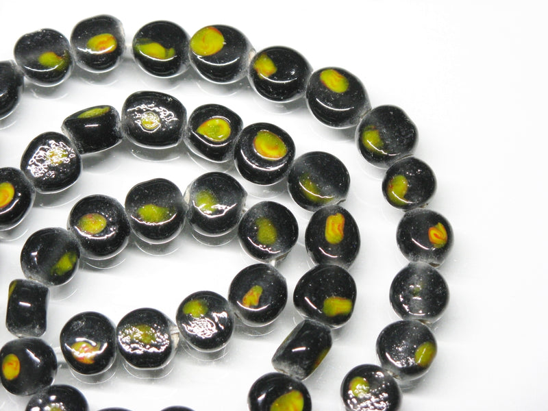 | TOKO-BEADS |AG068N-02 丸型絵柄フラットビーズ（連） 7.5~8mmとんぼ玉,ビーズ,トンボ玉,アジア,インド,エスニック,手作り,パーツ,アクセサリー