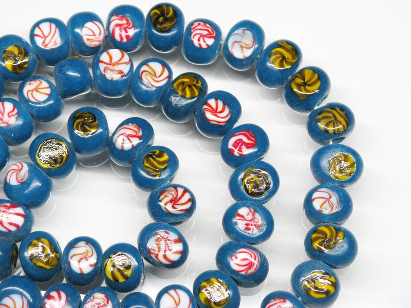 TOKO-BEADS AG068-05N Glass bead (strand) 9mm AG068-05N 丸型絵柄フラットビーズ（連） 9mm Asian bead & African bead  Handmade,Lampeork,bead,asia,india,ethnic,parts,accessory,beads とんぼ玉,ビーズ,トンボ玉,アジア,インド,エスニック,手作り,パーツ,アクセサリー