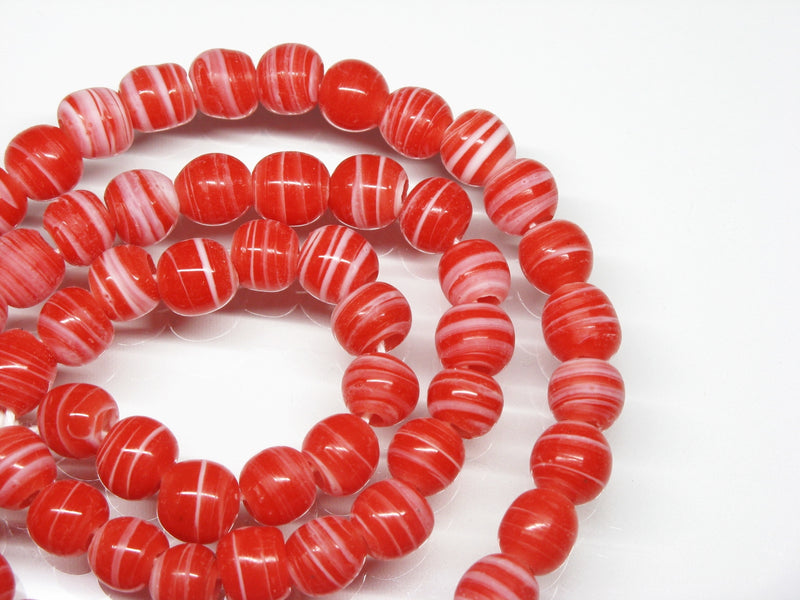 | TOKO-BEADS |AG070N-29 ストライプ柄とんぼ玉（連） 8~9mmとんぼ玉,ビーズ,トンボ玉,アジア,インド,エスニック,手作り,パーツ,アクセサリー