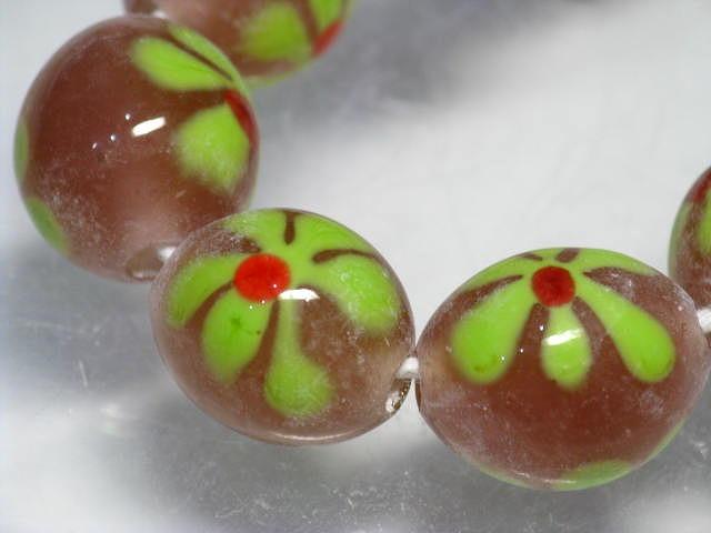 TOKO-BEADS AG903N-49 Glass bead (strand) 13mm AG903N-49 フラワービーズ（連） 13mm Asian bead & African bead  Handmade,Lampeork,bead,asia,india,ethnic,parts,accessory,beads とんぼ玉,ビーズ,トンボ玉,アジア,インド,エスニック,手作り,パーツ,アクセサリー