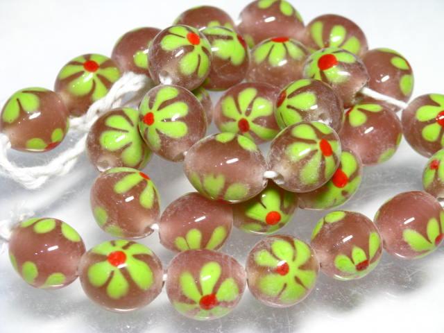 TOKO-BEADS AG903N-49 Glass bead (strand) 13mm AG903N-49 フラワービーズ（連） 13mm Asian bead & African bead  Handmade,Lampeork,bead,asia,india,ethnic,parts,accessory,beads とんぼ玉,ビーズ,トンボ玉,アジア,インド,エスニック,手作り,パーツ,アクセサリー