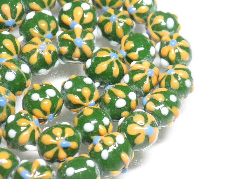 TOKO-BEADS AG936N-34 Glass bead (strand) 11~12.5mm AG936N-34 フラワービーズ（連） 11~12.5mm Asian bead & African bead  Handmade,Lampeork,bead,asia,india,ethnic,parts,accessory,beads とんぼ玉,ビーズ,トンボ玉,アジア,インド,エスニック,手作り,パーツ,アクセサリー