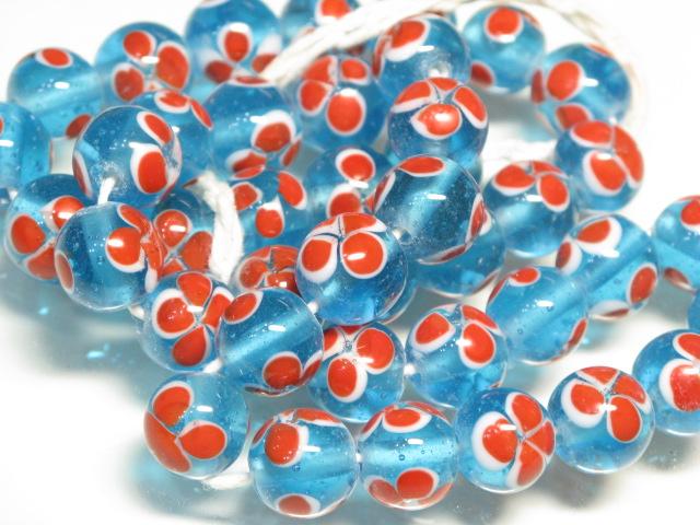 TOKO-BEADS AG946N-87 Glass bead (strand) 11mm AG946N-87 フラワービーズ（連） 11mm Asian bead & African bead  Handmade,Lampeork,bead,asia,india,ethnic,parts,accessory,beads とんぼ玉,ビーズ,トンボ玉,アジア,インド,エスニック,手作り,パーツ,アクセサリー
