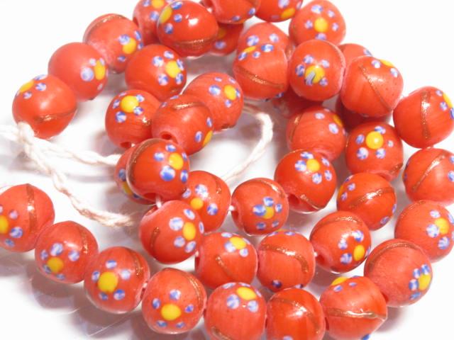 | TOKO-BEADS |AG951N-38 フラワービーズ（連） 10~11mmとんぼ玉,ビーズ,トンボ玉,アジア,インド,エスニック,手作り,パーツ,アクセサリー