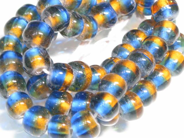 | TOKO-BEADS |AG956N-42 ツートーンビーズ（連） 9~10mmとんぼ玉,ビーズ,トンボ玉,アジア,インド,エスニック,手作り,パーツ,アクセサリー