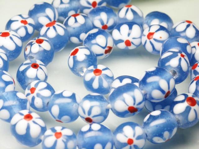 | TOKO-BEADS |AG959N-04 フラワービーズ（連） 11~12mmとんぼ玉,ビーズ,トンボ玉,アジア,インド,エスニック,手作り,パーツ,アクセサリー