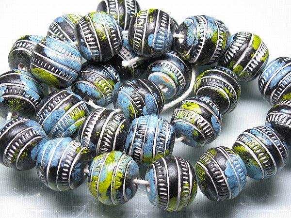 TOKO-BEADS CZ035-05N Clay bead(strand)  17mm CZ035-05N インドクレイビーズ（連） 17mm Asian bead & African bead  Handmade,Lampeork,bead,asia,india,ethnic,parts,accessory,beads とんぼ玉,ビーズ,トンボ玉,アジア,インド,エスニック,手作り,パーツ,アクセサリー