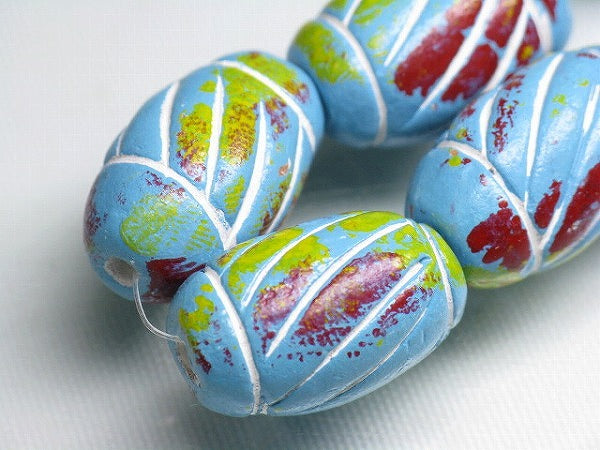 TOKO-BEADS CZ035-22N Clay bead(strand)  13mm CZ035-22N インドクレイビーズ（連） 13mm Asian bead & African bead  Handmade,Lampeork,bead,asia,india,ethnic,parts,accessory,beads とんぼ玉,ビーズ,トンボ玉,アジア,インド,エスニック,手作り,パーツ,アクセサリー