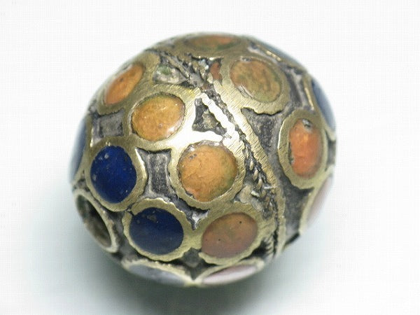 TOKO-BEADS DZ012-03 Afgan hollow metal bead with gemstone 26mm DZ012-03 アフガン中空メタルビーズ(天然石) 26mm Asian bead & African bead  Handmade,Lampeork,bead,asia,india,ethnic,parts,accessory,beads とんぼ玉,ビーズ,トンボ玉,アジア,インド,エスニック,手作り,パーツ,アクセサリー
