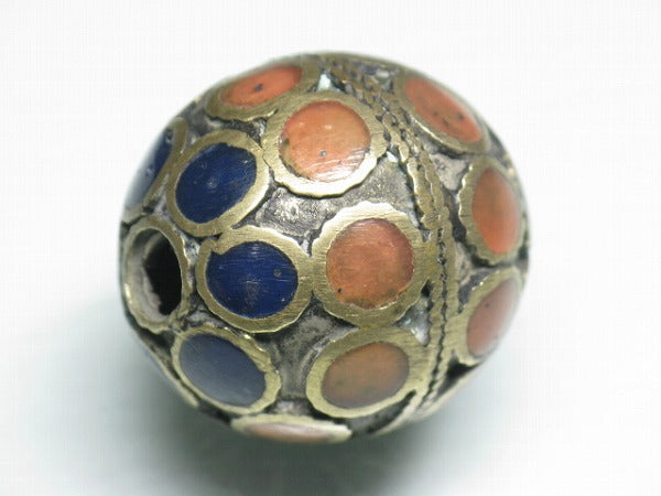 TOKO-BEADS DZ012-03 Afgan hollow metal bead with gemstone 26mm DZ012-03 アフガン中空メタルビーズ(天然石) 26mm Asian bead & African bead  Handmade,Lampeork,bead,asia,india,ethnic,parts,accessory,beads とんぼ玉,ビーズ,トンボ玉,アジア,インド,エスニック,手作り,パーツ,アクセサリー