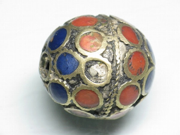 TOKO-BEADS DZ012-04 Afgan metal bead with gemstone 26mm DZ012-04 アフガン中空メタルビーズ(天然石) 26mm Asian bead & African bead  Handmade,Lampeork,bead,asia,india,ethnic,parts,accessory,beads とんぼ玉,ビーズ,トンボ玉,アジア,インド,エスニック,手作り,パーツ,アクセサリー