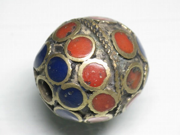 TOKO-BEADS DZ012-04 Afgan metal bead with gemstone 26mm DZ012-04 アフガン中空メタルビーズ(天然石) 26mm Asian bead & African bead  Handmade,Lampeork,bead,asia,india,ethnic,parts,accessory,beads とんぼ玉,ビーズ,トンボ玉,アジア,インド,エスニック,手作り,パーツ,アクセサリー
