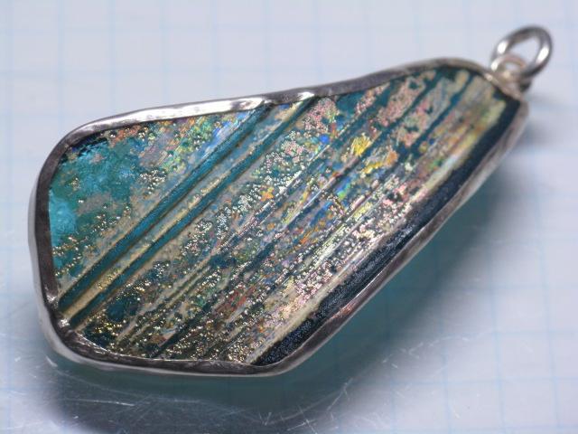 TOKO-BEADS RG024-12 Roman Glass Charm (silver925) 50mm RG024-12 ローマングラスペンダントトップ（シルバー） 50mmLoose Kazuri カズリビーズ Asian bead & African bead  Handmade,Lampeork,bead,asia,india,ethnic,parts,accessory,beads とんぼ玉,ビーズ,トンボ玉,アジア,インド,エスニック,手作り,パーツ,アクセサリー