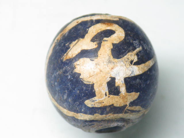 TOKO-BEADS T588-03 Manik Burung(blue) 16mm T588-03 マニックブルン（鳥玉/ブルー） 16mmLoose Kazuri カズリビーズ Asian bead & African bead  Handmade,Lampeork,bead,asia,india,ethnic,parts,accessory,beads とんぼ玉,ビーズ,トンボ玉,アジア,インド,エスニック,手作り,パーツ,アクセサリー