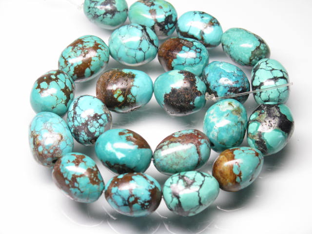 | TOKO-BEADS |TQ099N-03 ターコイズビーズ（連） 12~16mmとんぼ玉,ビーズ,トンボ玉,アジア,インド,エスニック,手作り,パーツ,アクセサリー